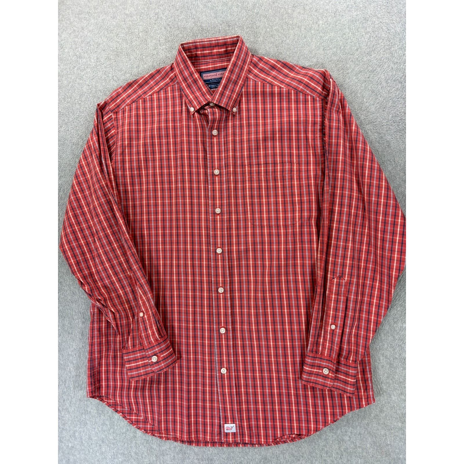Vineyard Vines Murray Plaid Long Sleeve Button Down Shirt (Men's Large) Red